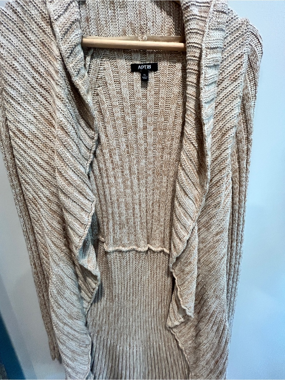 APT. 9 Oatmeal Ribbed Open Front Cardigan Sweater XL Shawl Collar